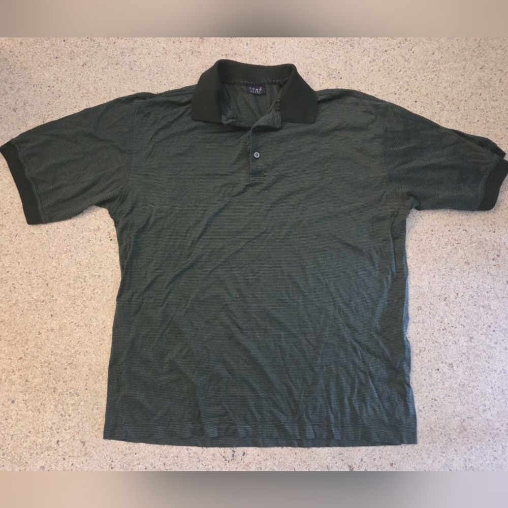 Vintage Como Sport Green Striped Collared Polo Shirt XL Made In Italy Cotton